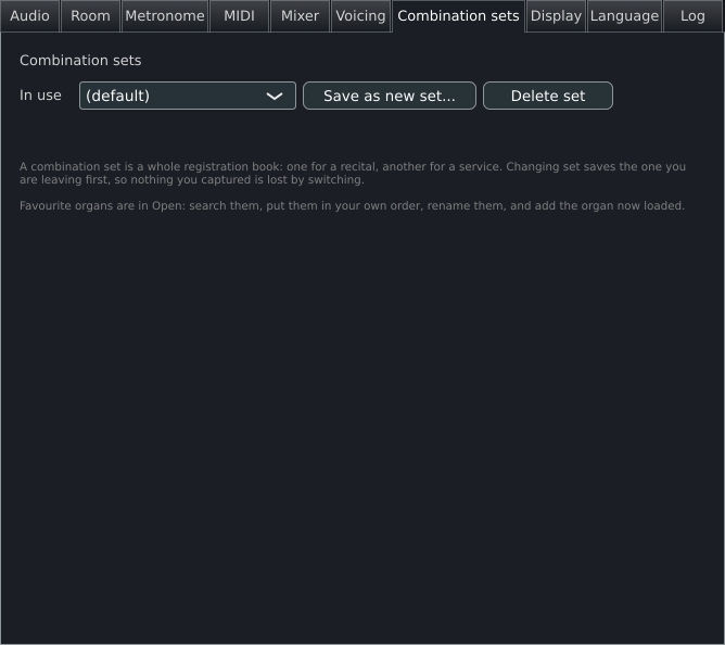 The Combination sets tab