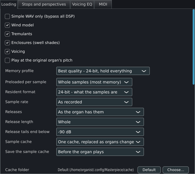 The Loading tab of Organ settings