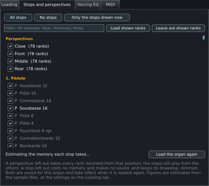 The Stops and perspectives tab