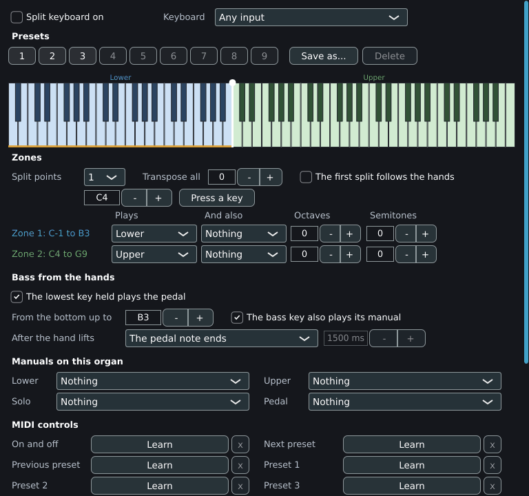 The Split keyboard window