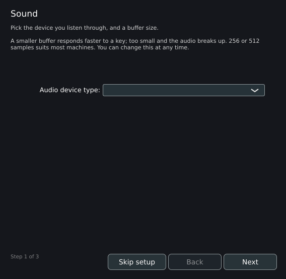 The wizard, step 1: Sound