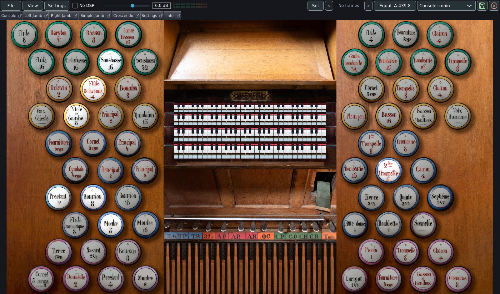 The Nancy console in Masterpiece, with seven stops drawn